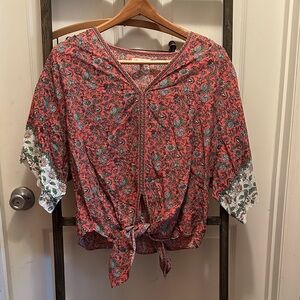 Max Studio Pink and Green Floral Blouse